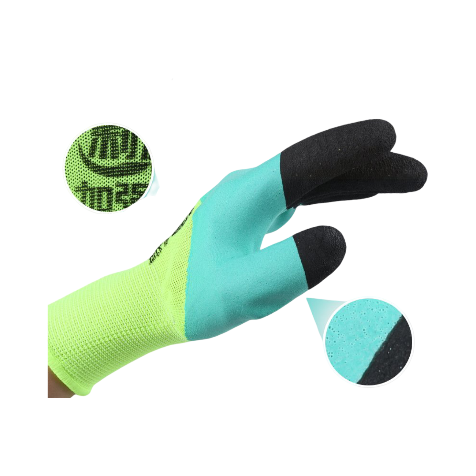 guante trabajo poliester fluo verde negro.