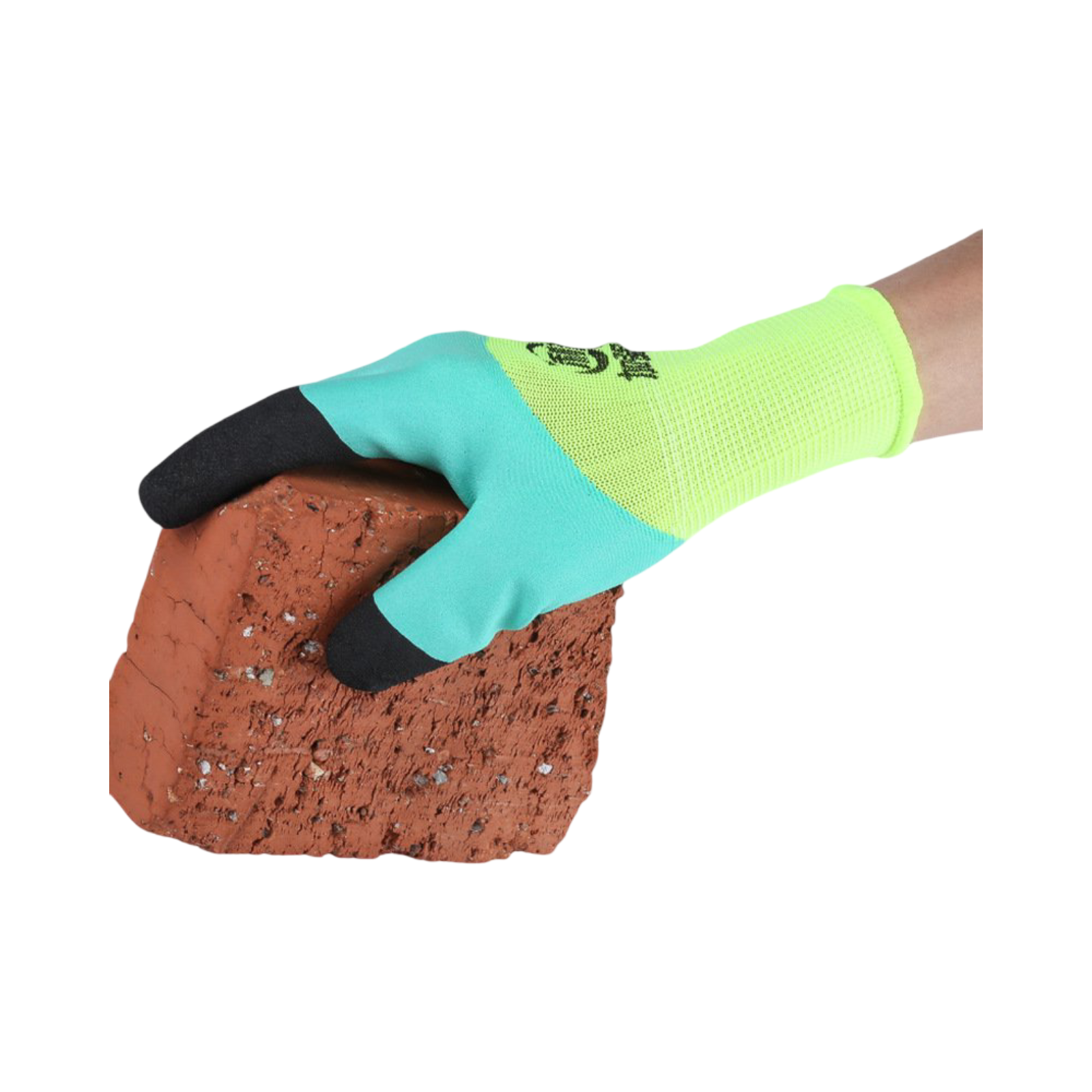 guante trabajo poliester fluo verde negro.