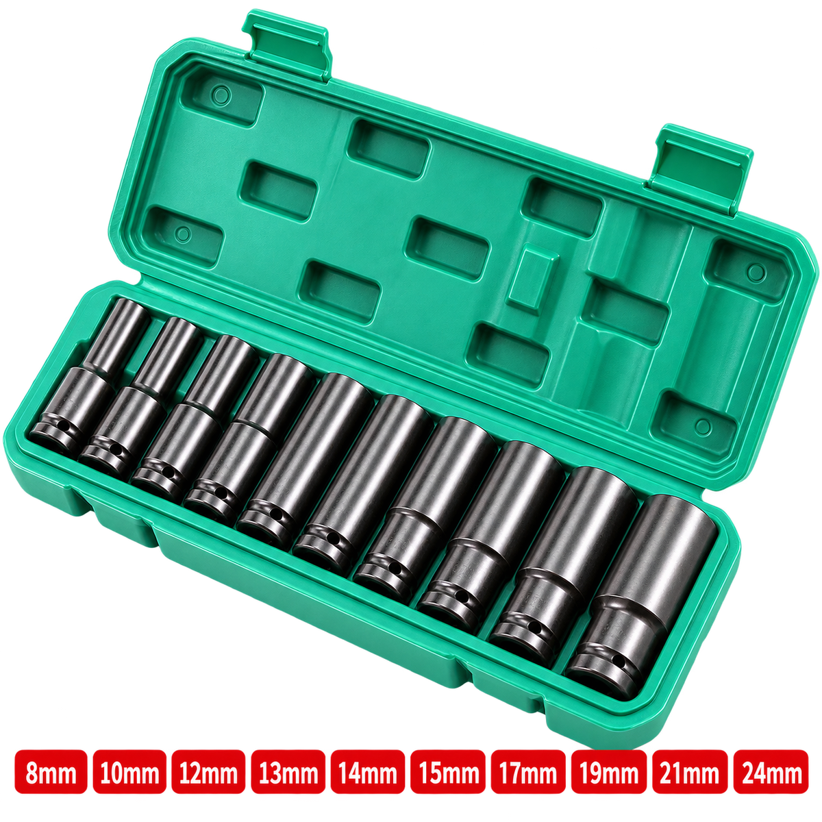 Juego de Llaves de Tubo Largo Estuche Verde 10 Piezas