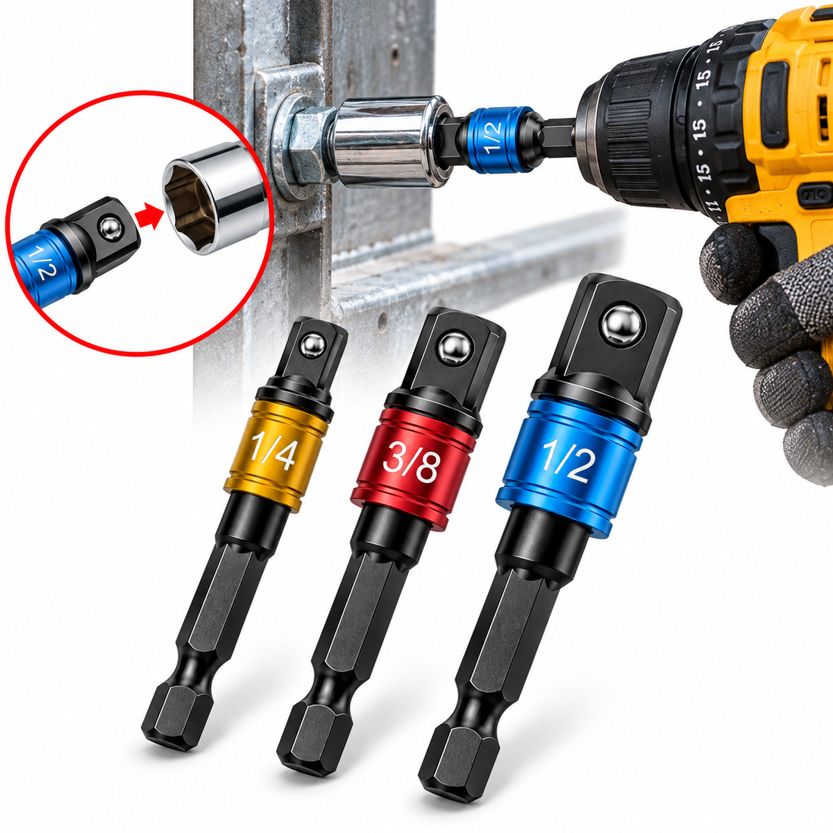 Adaptador de Taladro a Tubo Recto 3 Piezas