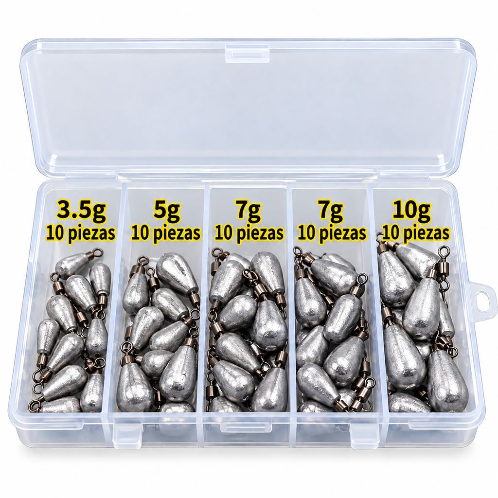 Plomada de Pesca Tipo Lágrima Mediana Kit de 50 Piezas
