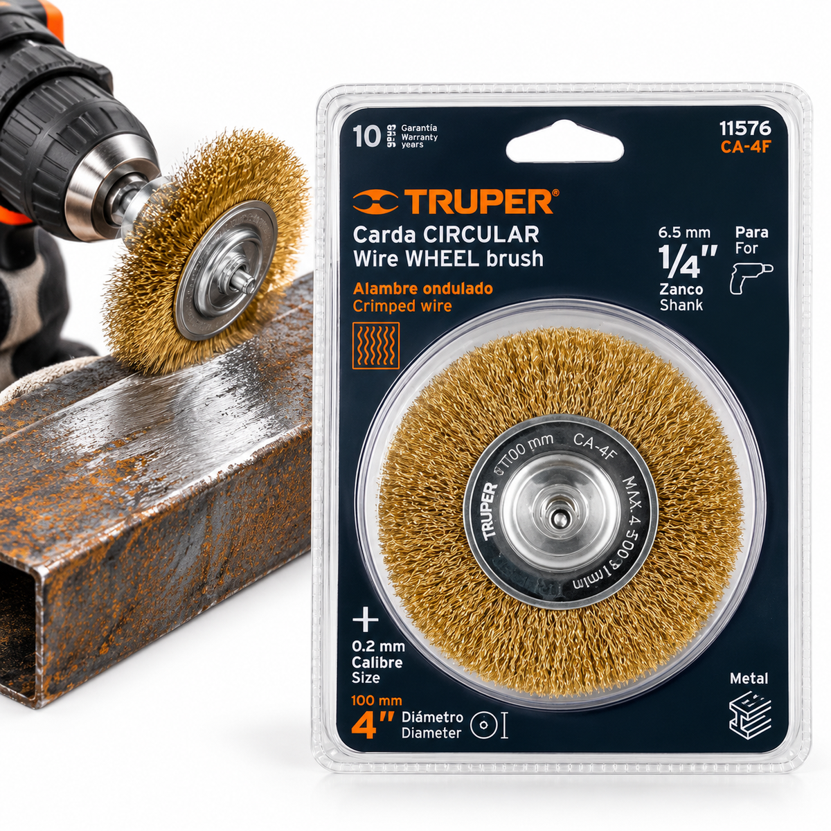 Cepillo de Acero para Taladro Truper 4.00" (Ref. 11576)