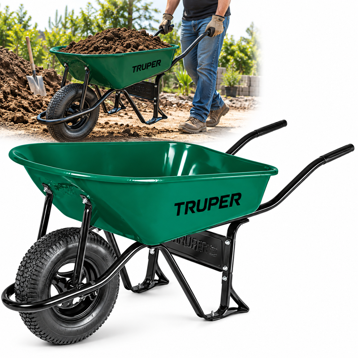 Carretilla Truper Verde Reforzada Inflable 70.00 L (Ref. 11761)