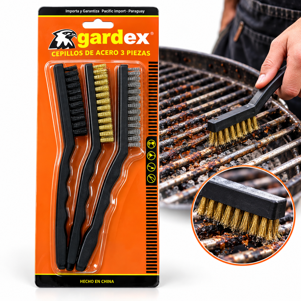 Juego de Cepillos de Acero Manual Gardex 3 Piezas
