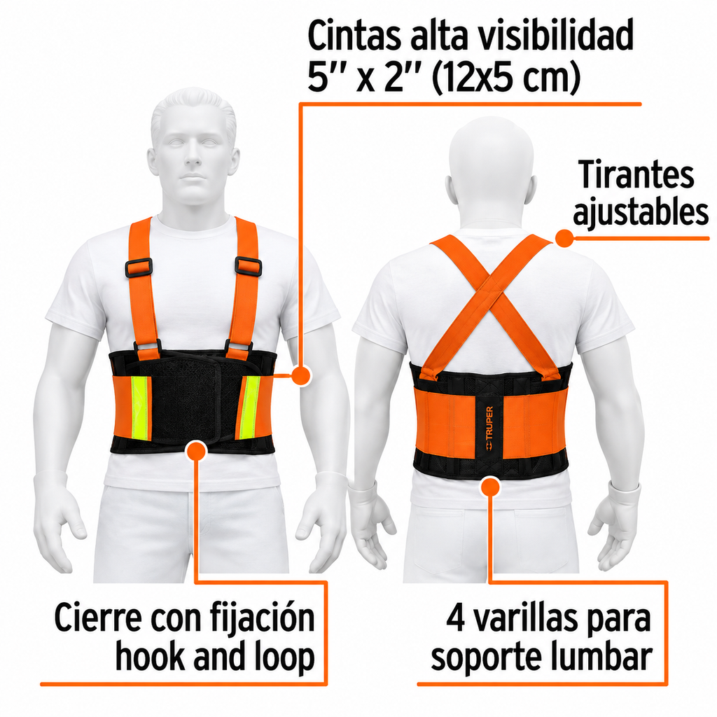 Faja de Trabajo con Tirantes Cruzados Fluo Truper Talle M (Ref. 100356)