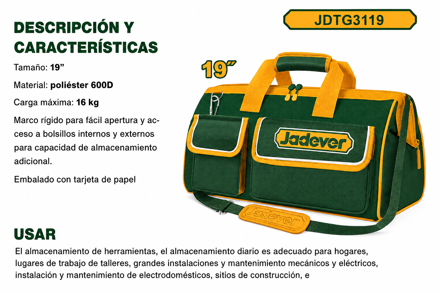 Bolso para Herramientas Jadever 19 Pulgadas