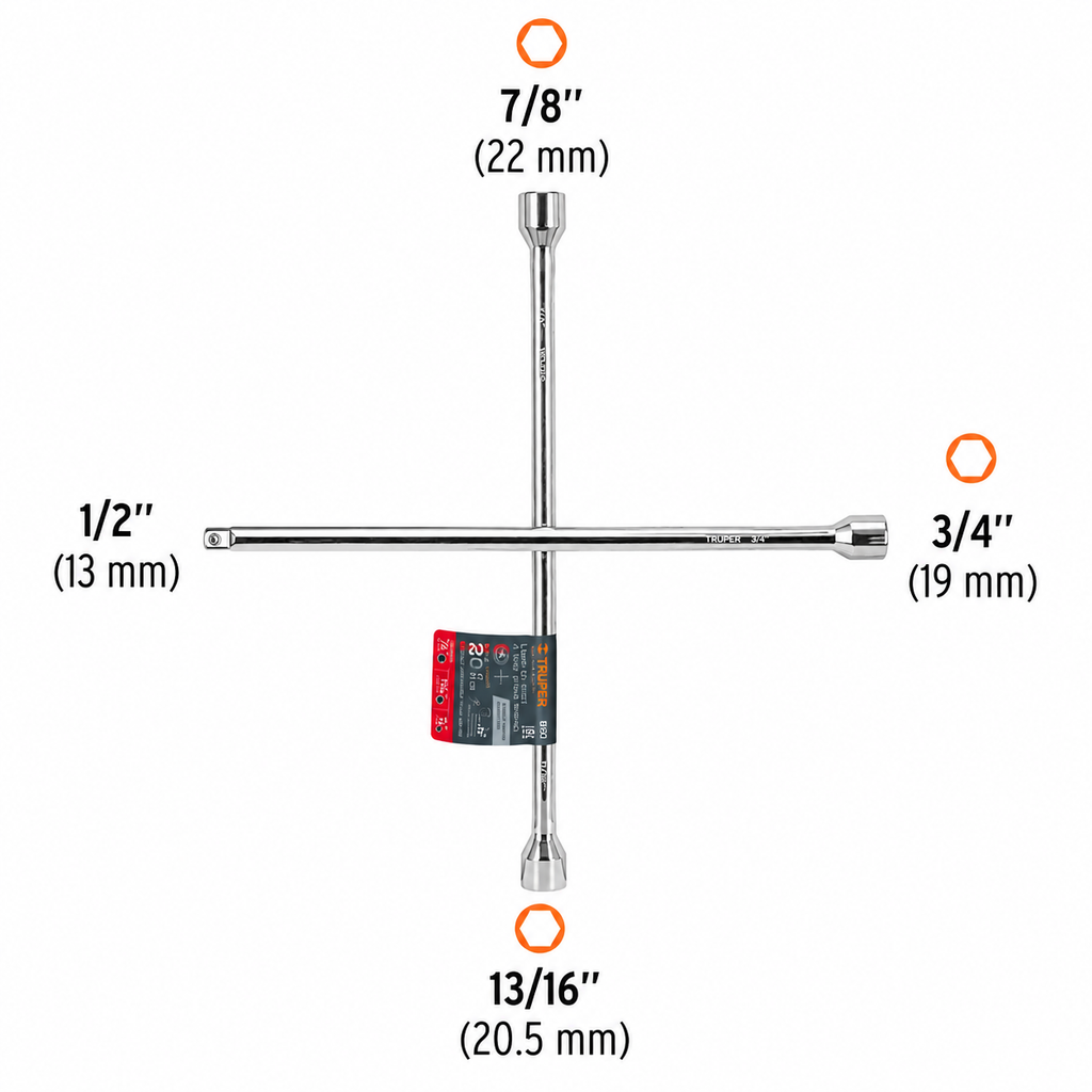 Llave Cruz Rueda Encastre Truper 20.00" (Ref. TR18024)
