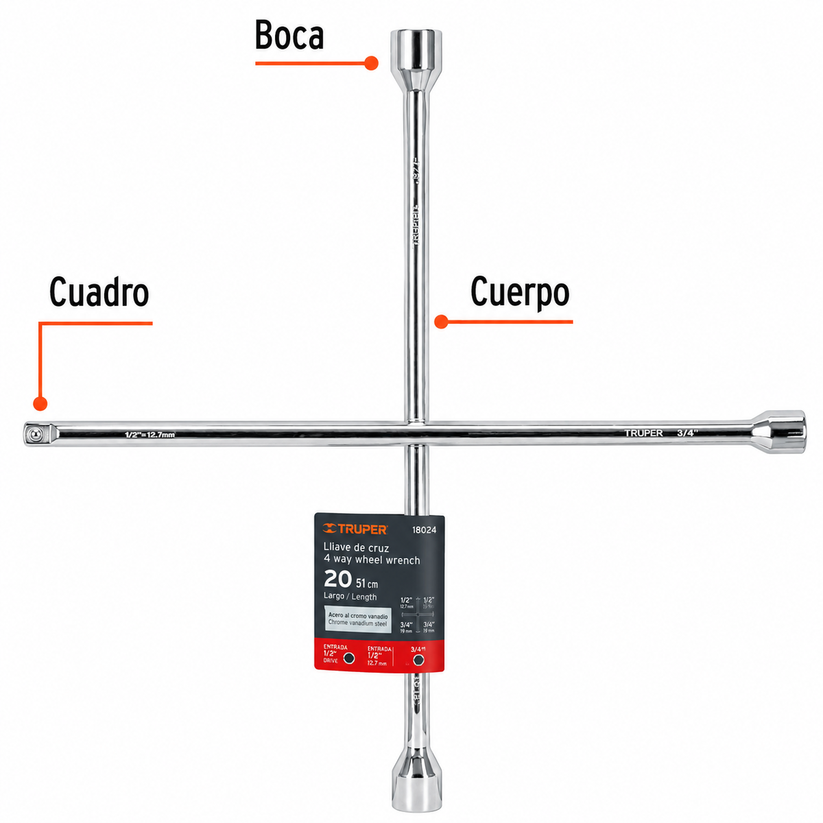 Llave Cruz Rueda Encastre Truper 20.00" (Ref. TR18024)
