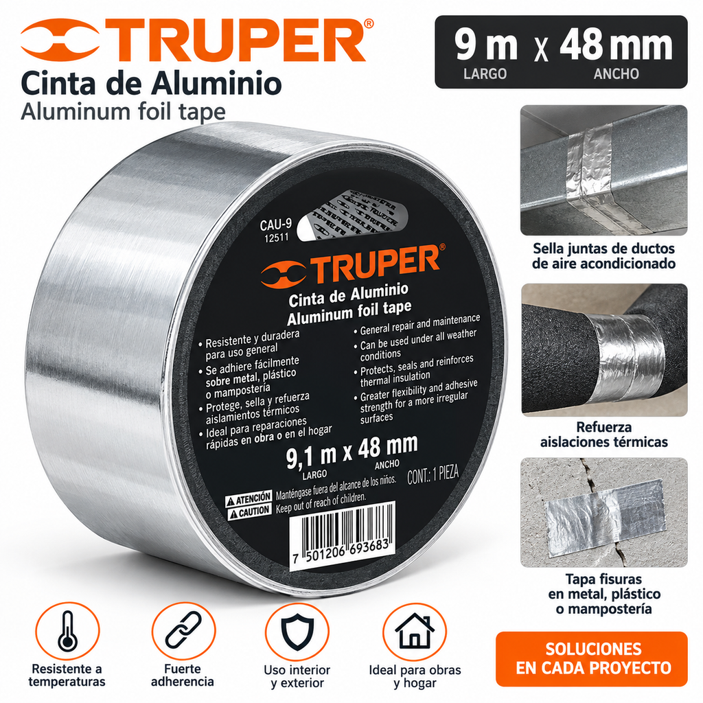 Cinta de Aluminio Truper 9.00 m (Ref. 12611)