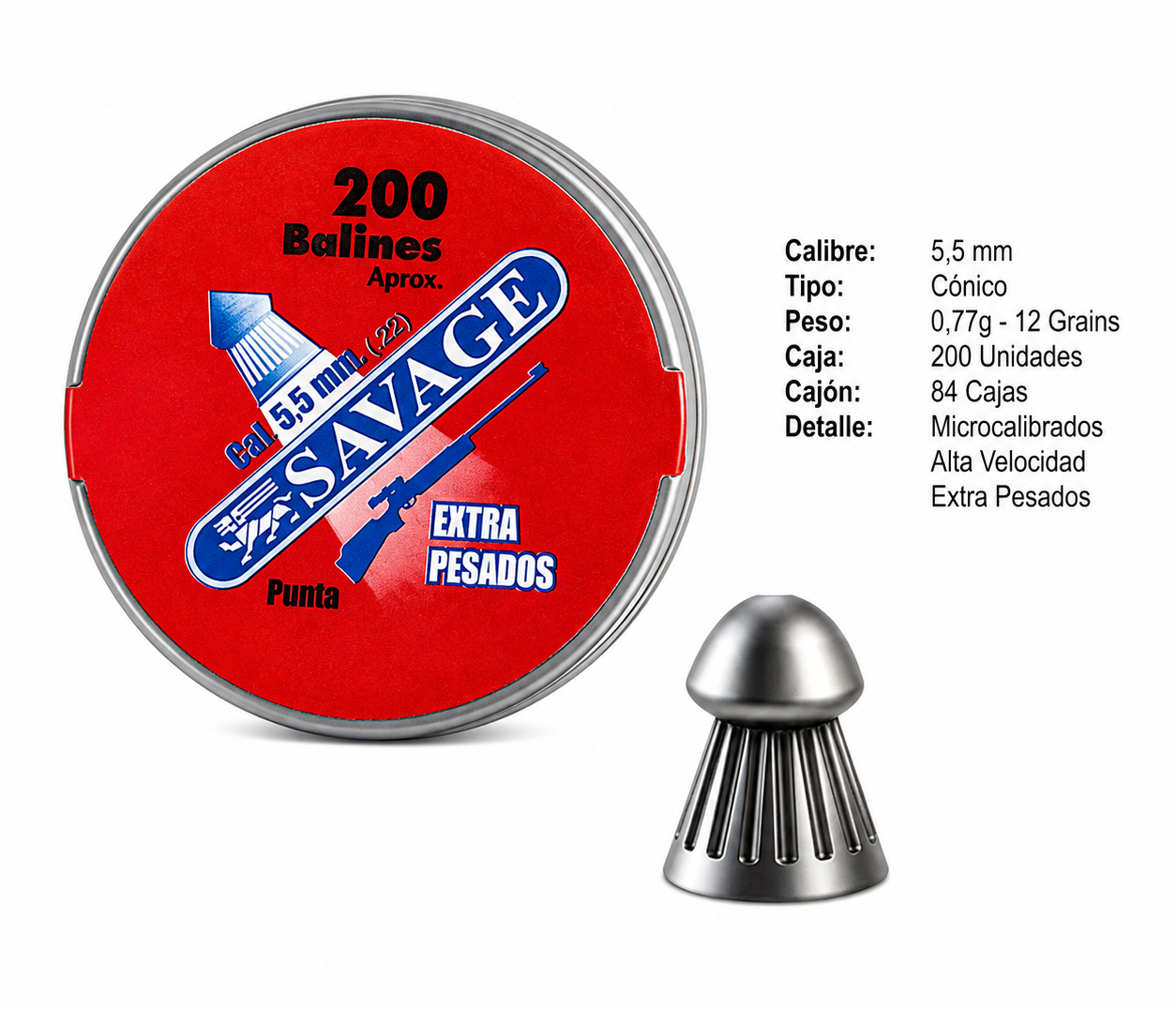 Balines Savage 5.5 mm para Aire Comprimido x 200 Unidades