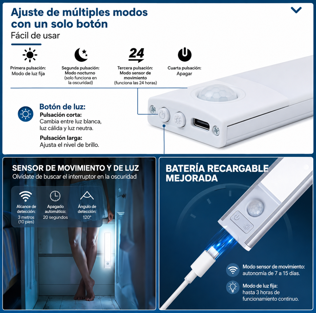 LUZ LED BATERIA CON SENSOR 50CM