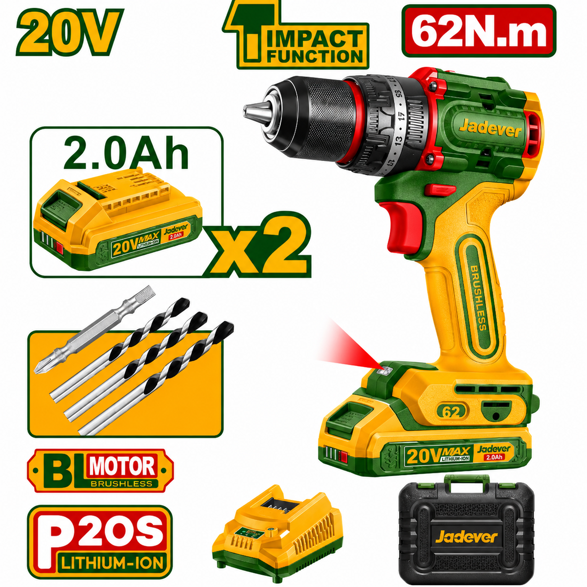 Taladro a Batería Jadever 20V con Batería
