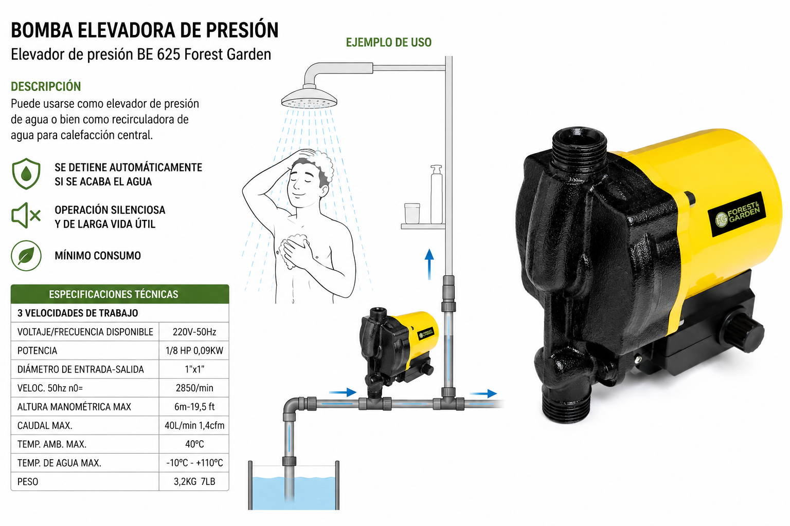 BOMBA AGUA ELEVADORA PRESION FOREST GARDEN 1/2HP (REF BE_730)