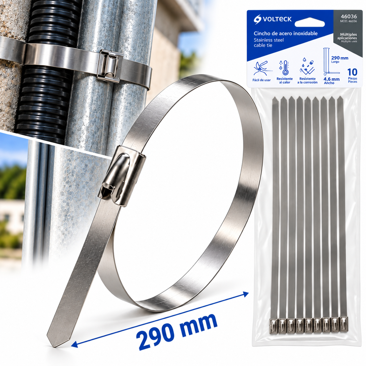 Collarín Metálico Voltech 290 mm x 10 Unidades