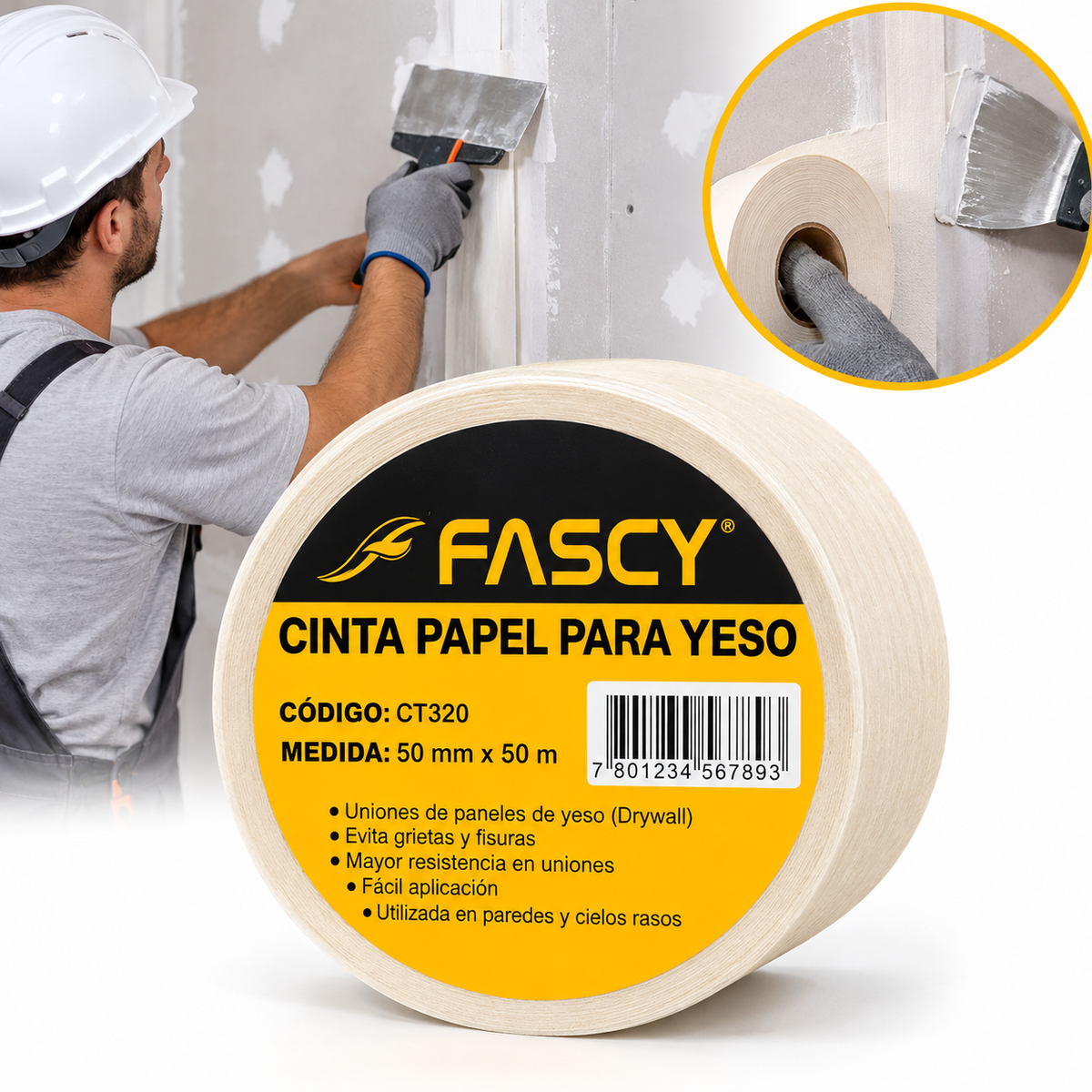 Cinta de Papel para Yeso Fascy 50 mm x 50 m