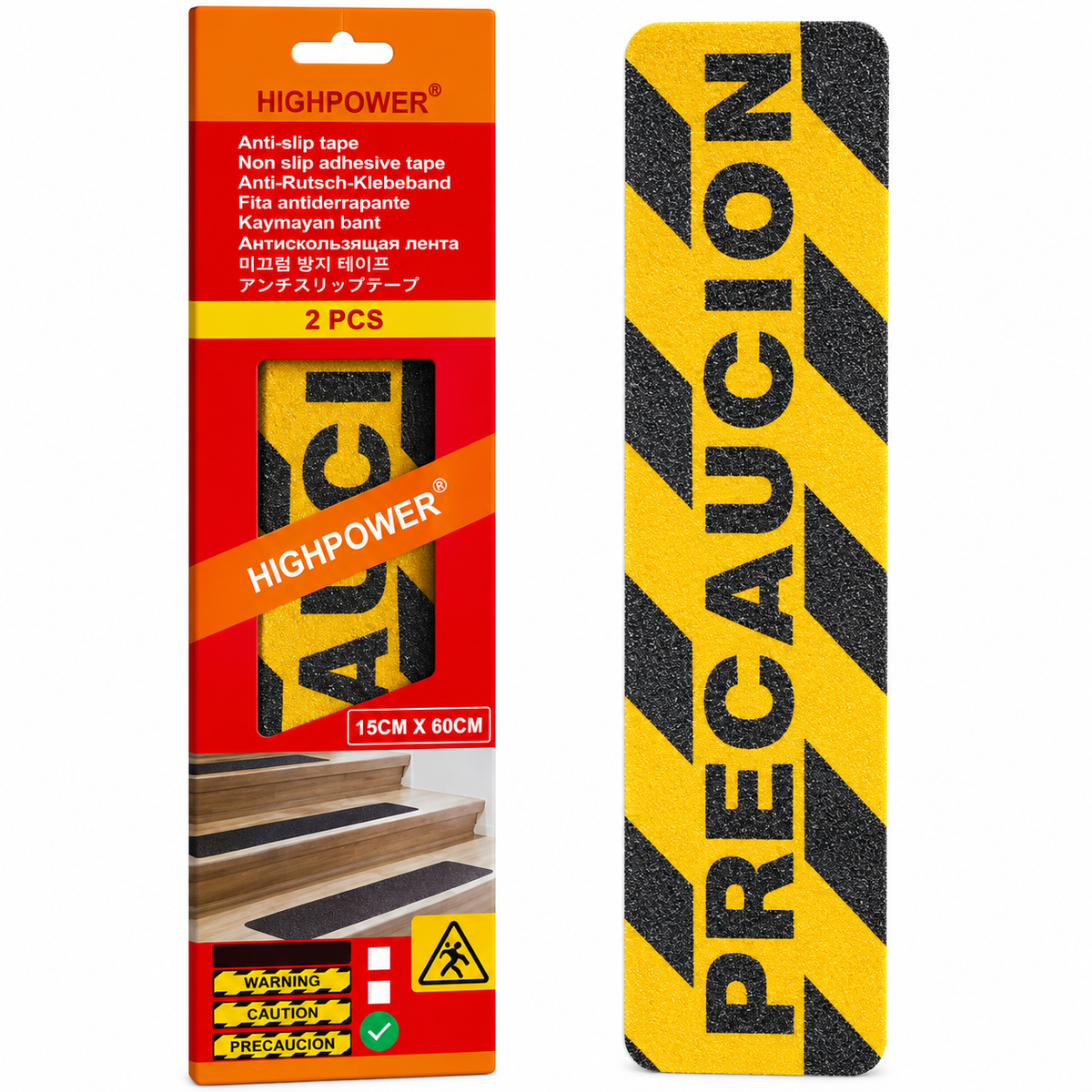 Adhesivo Antiderrapante Precaución por Par (60 x 15.00 cm)