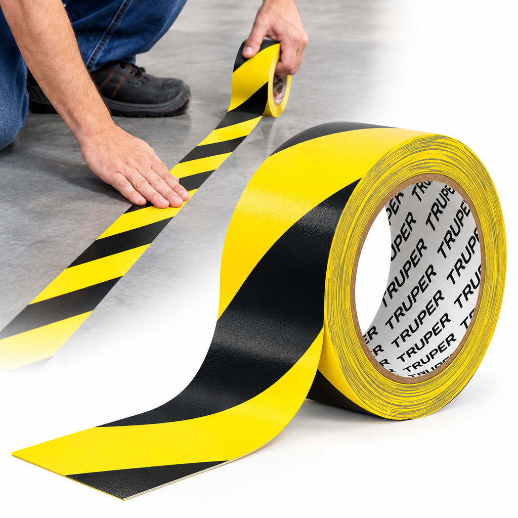 Cinta de Demarcación Autoadhesiva Truper Amarillo/Negro 33.00 Metros (Ref. 12597)