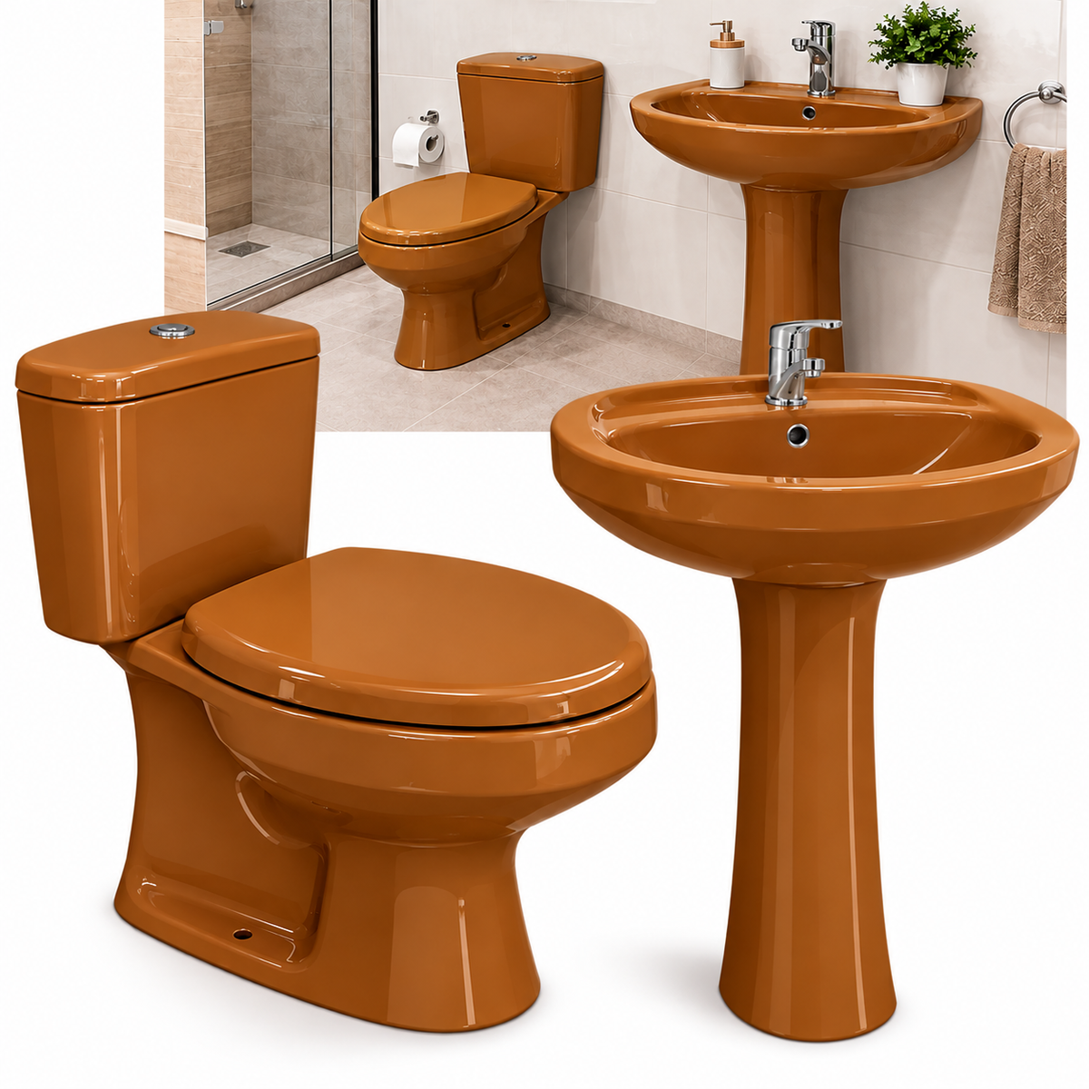 Juego de Baño Deca Ravena Acoplado Social Caramelo
