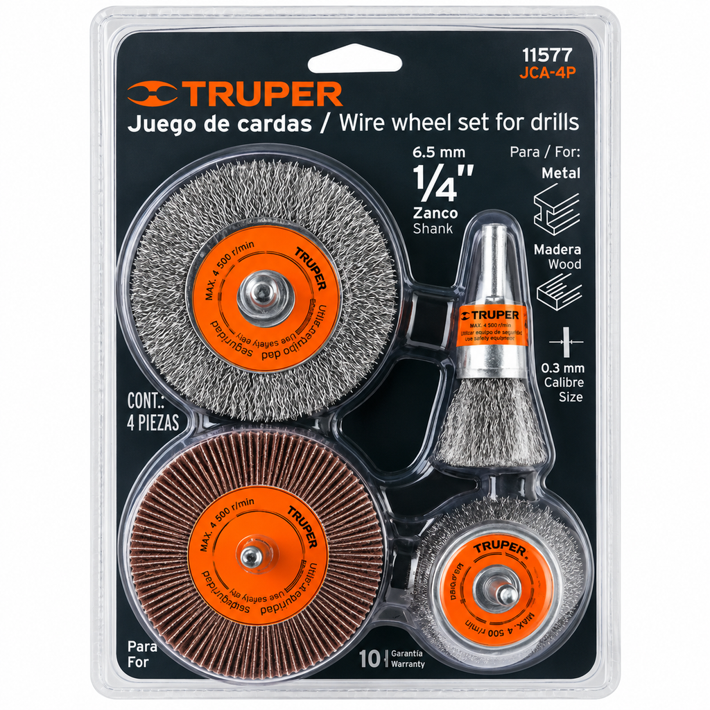 Juego de Cepillos de Acero para Taladro Truper 4 Piezas