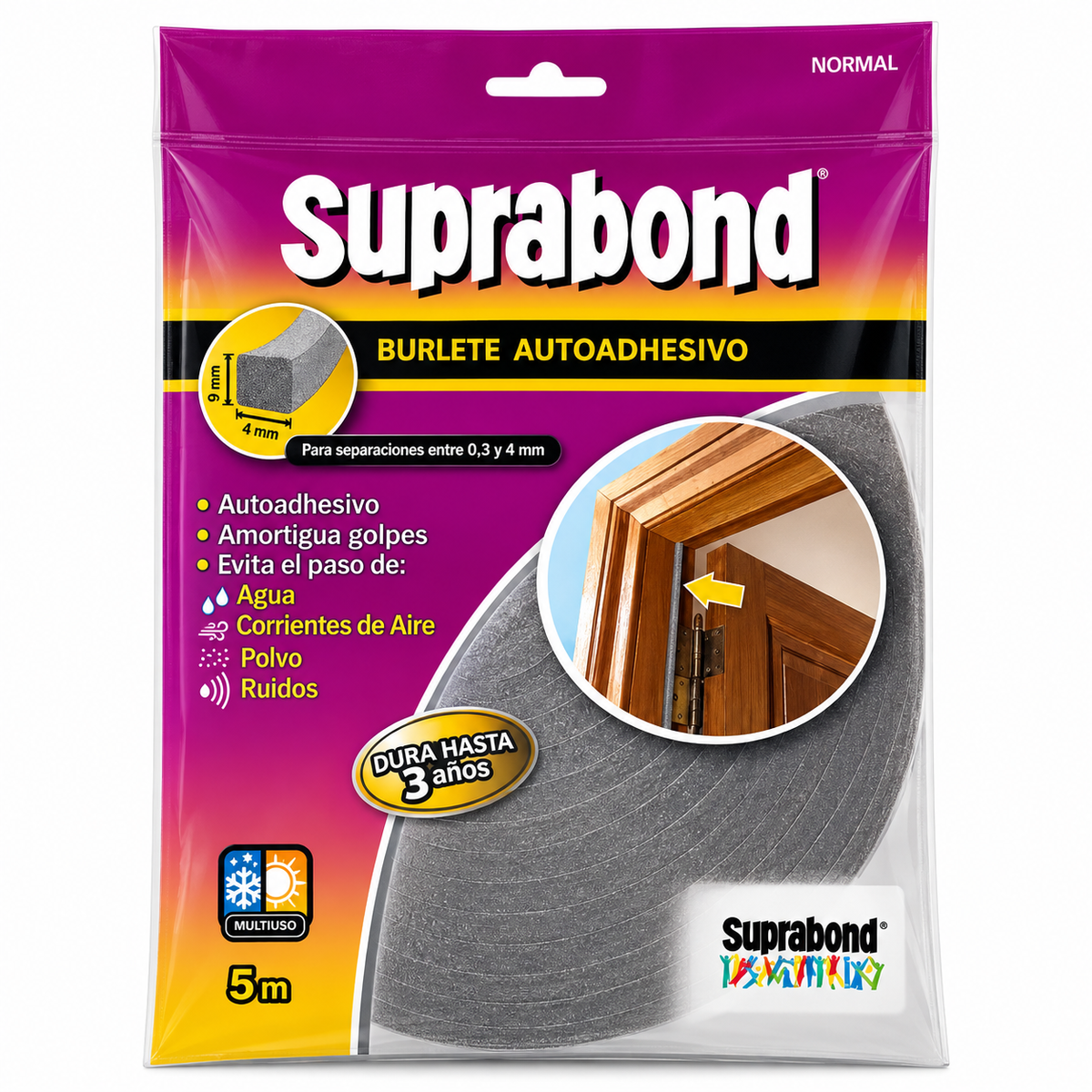 Burlete Adhesivo Suprabond Gris 10 mm x 10 mm 5 m