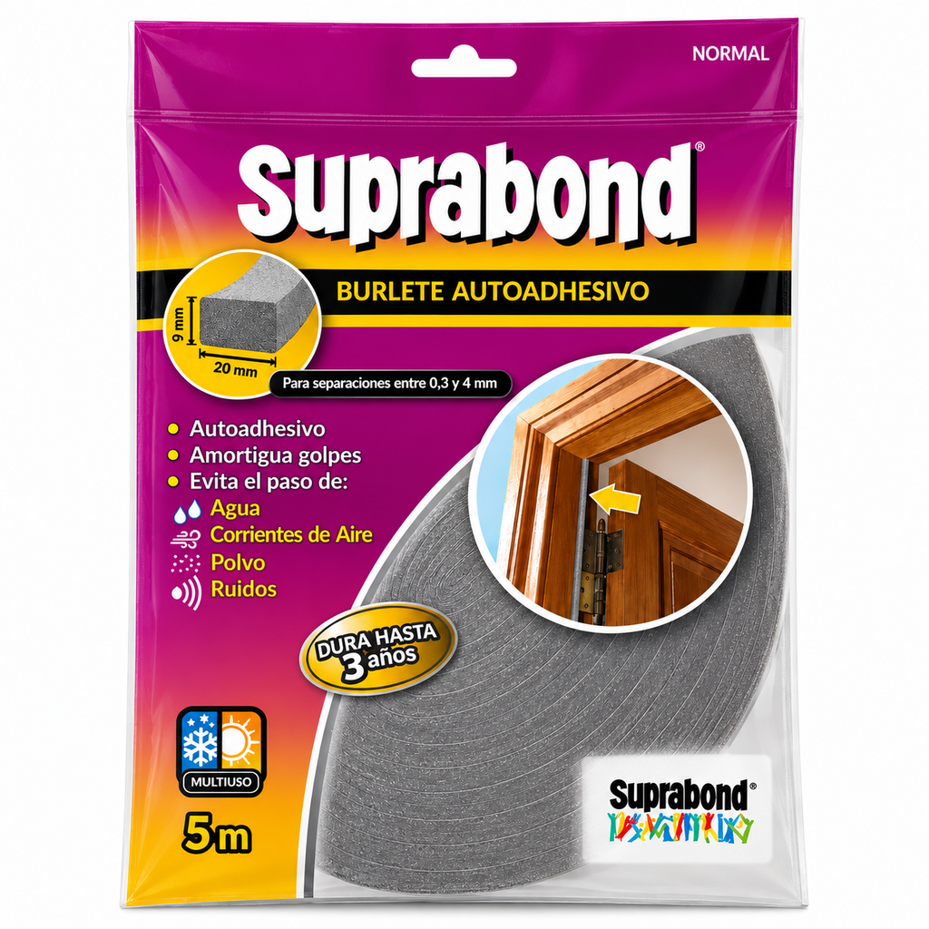 Burlete Adhesivo Gris Suprabond 20 mm x 10 mm 5 m
