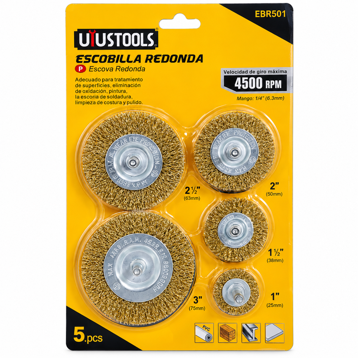 Juego de Cepillos de Acero para Taladro Uyustools 5 Piezas