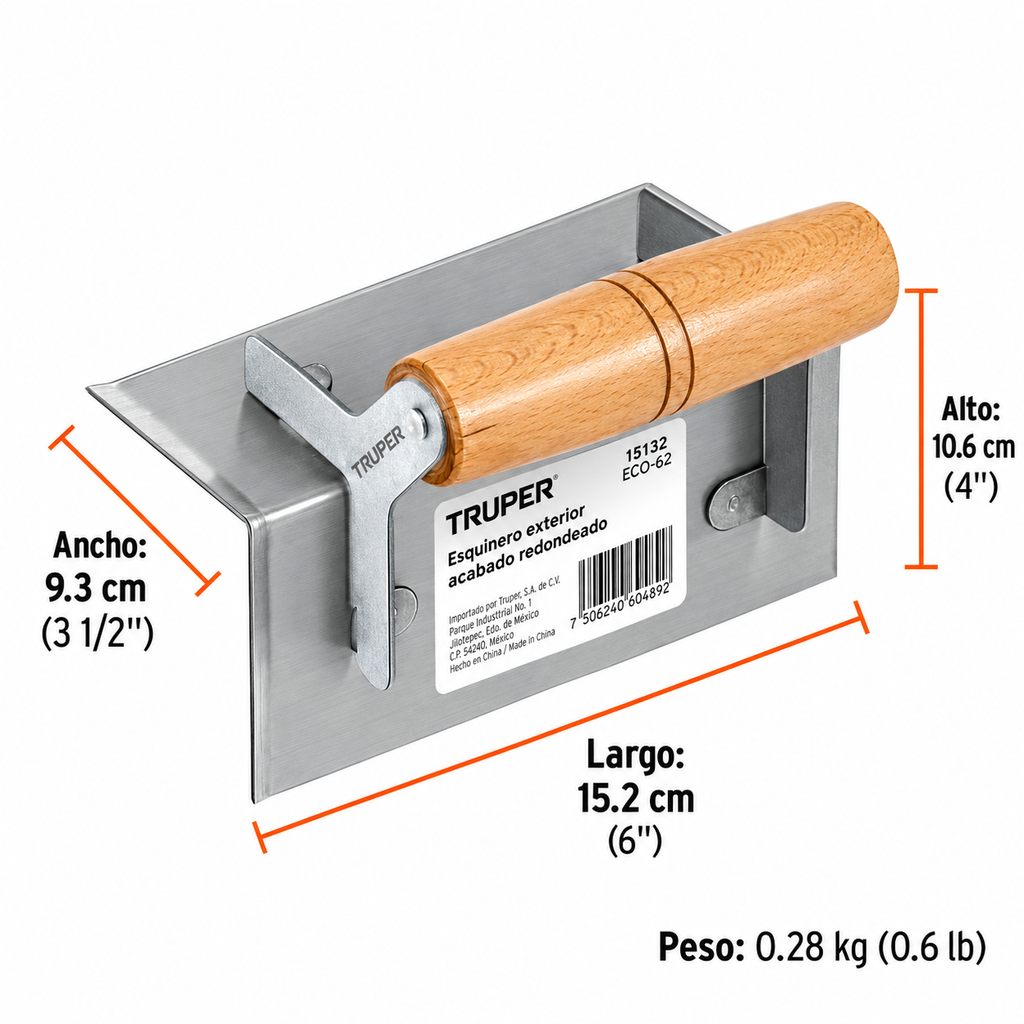 Llana para Hormigón Esquinero Exterior Recto Truper (Ref. 103732)