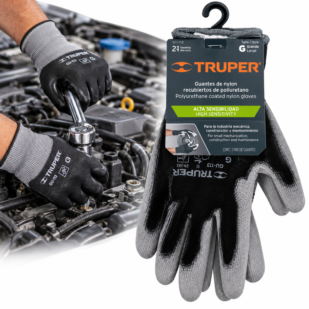 Guante Truper de Nylon y Poliuretano Talle Mediano (Ref. 13291)