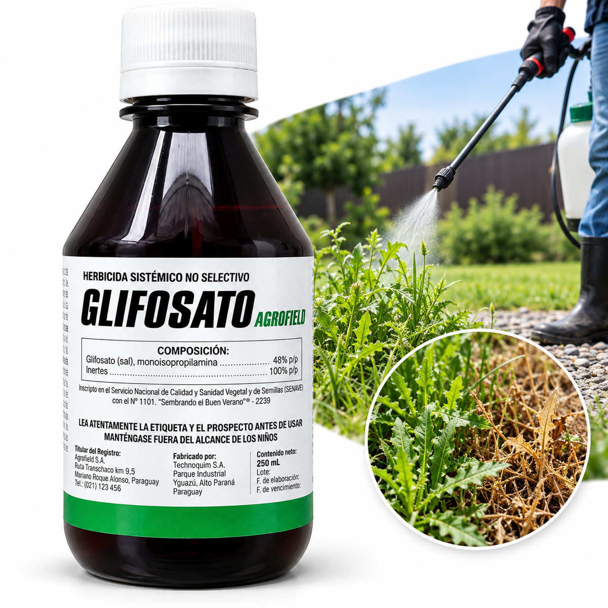 Herbicida Glifosato 480 Agrofield 250cc (C.K. Yuyo Total)