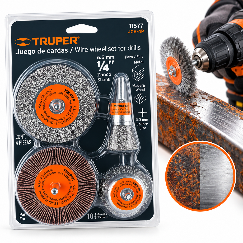 Juego de Cepillos de Acero para Taladro Truper 4 Piezas
