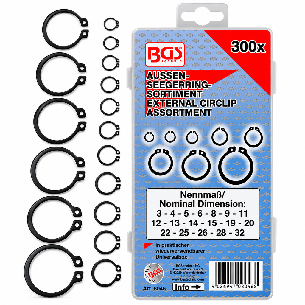 Kit de Anillo Seguro Seger Alta 3 a 32 mm 300 Piezas