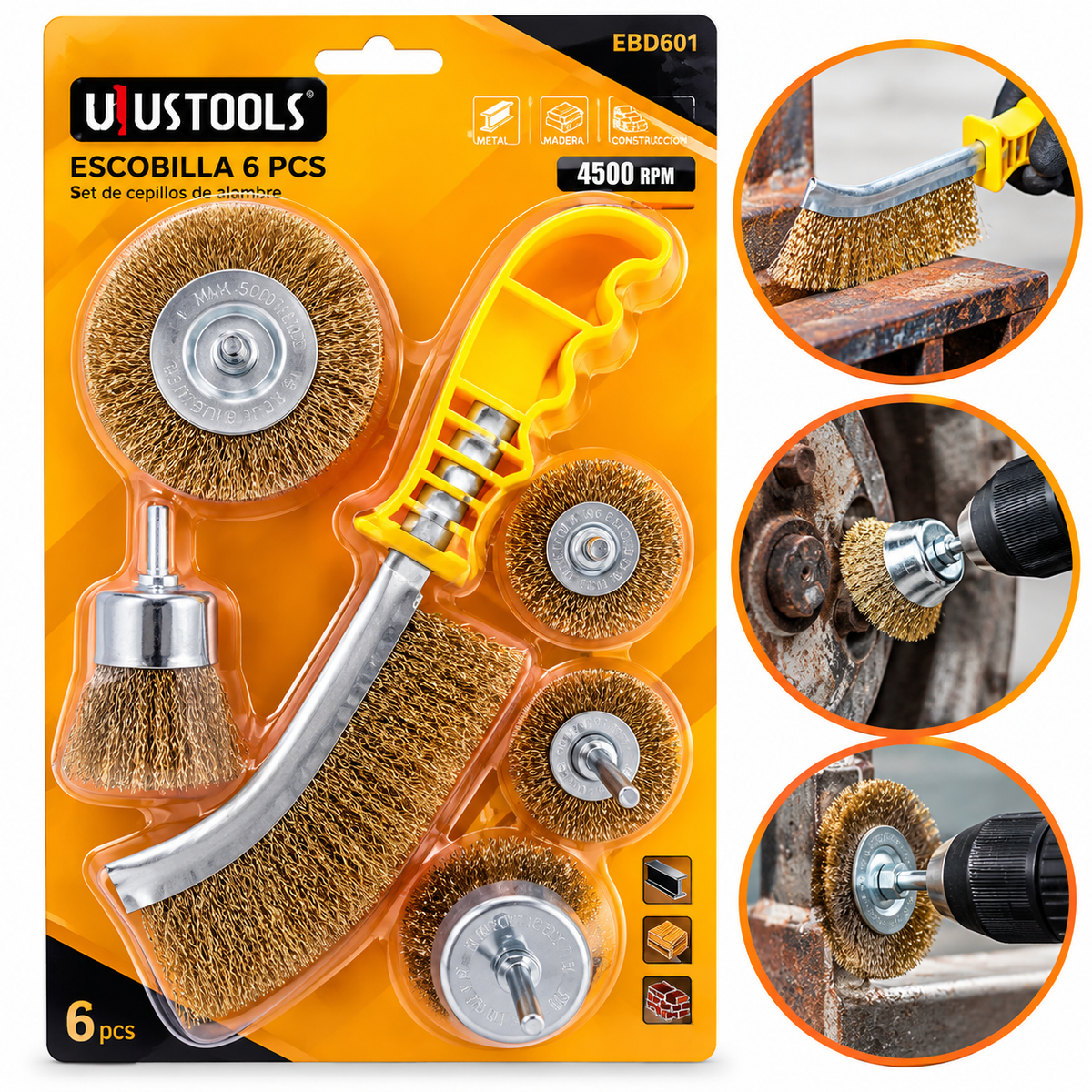 Juego de Cepillos de Acero para Taladro Uyustools 6 Piezas