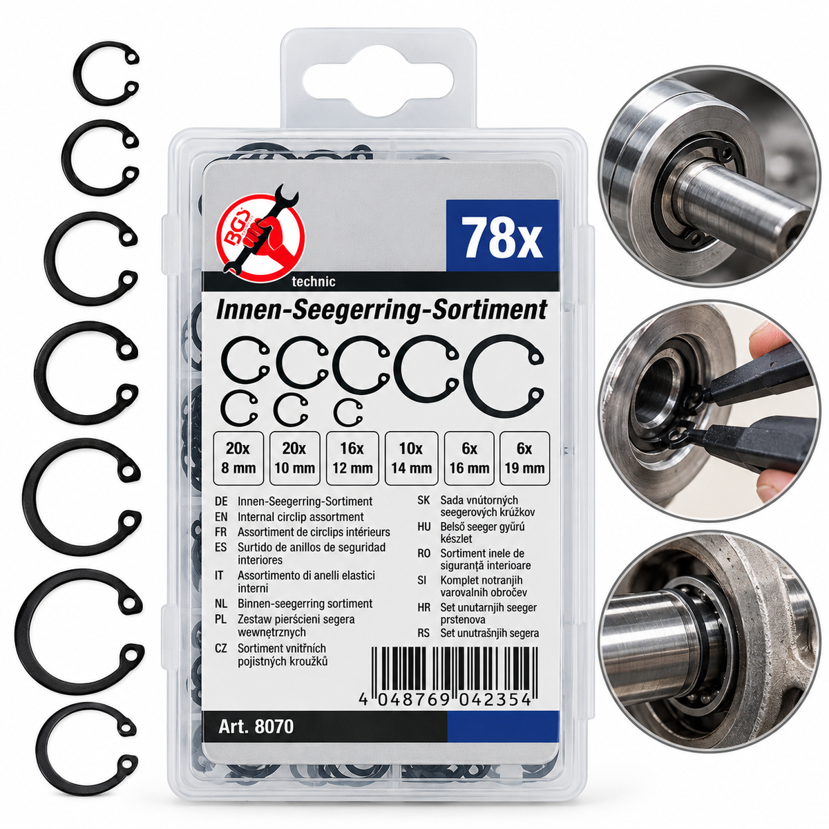 Kit de Anillo Seguro Seger Alta 8 a 19 mm 78 Piezas