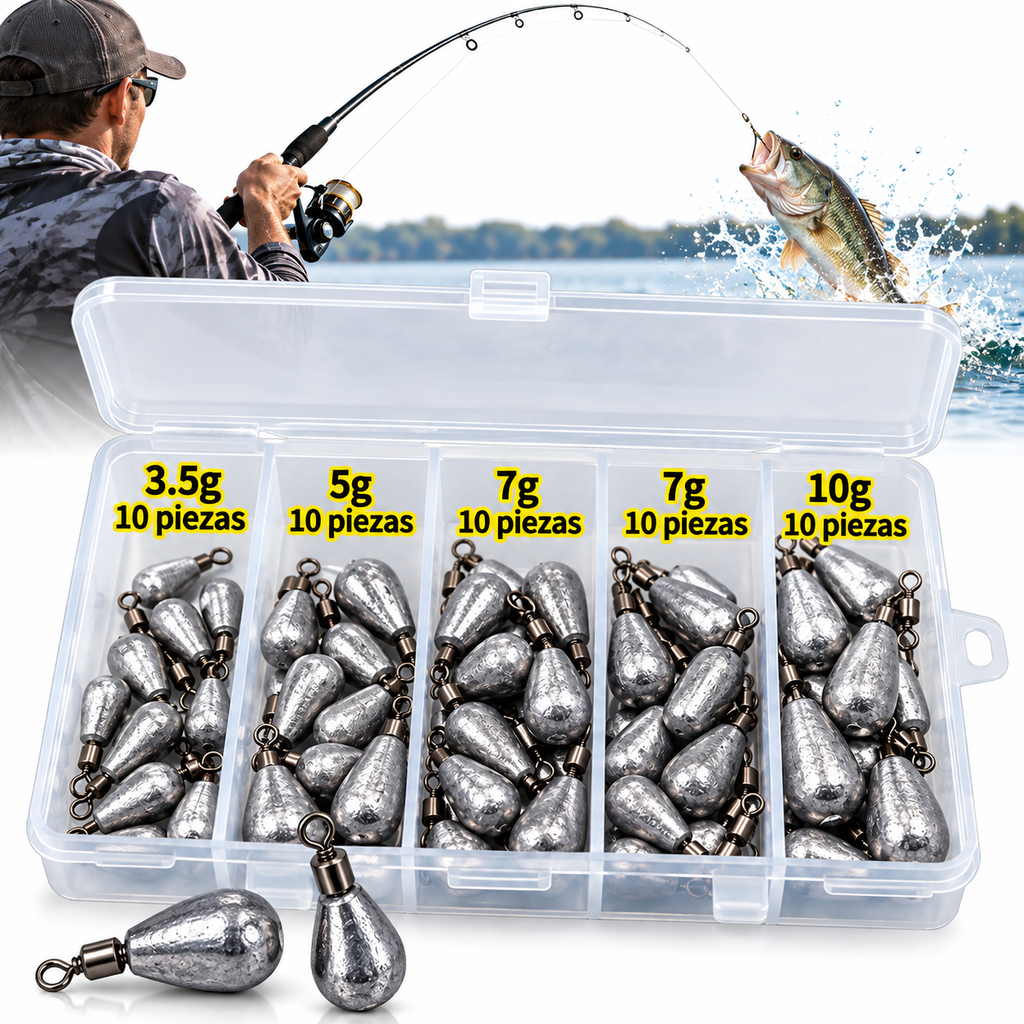 Plomada de Pesca Tipo Lágrima Mediana Kit de 50 Piezas