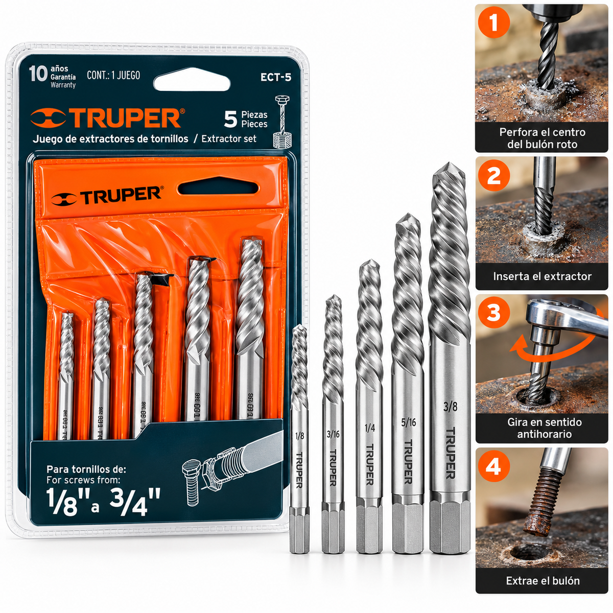 Extractor de Pernos/Tornillos Truper Juego de 5 Piezas (Ref. 14512)