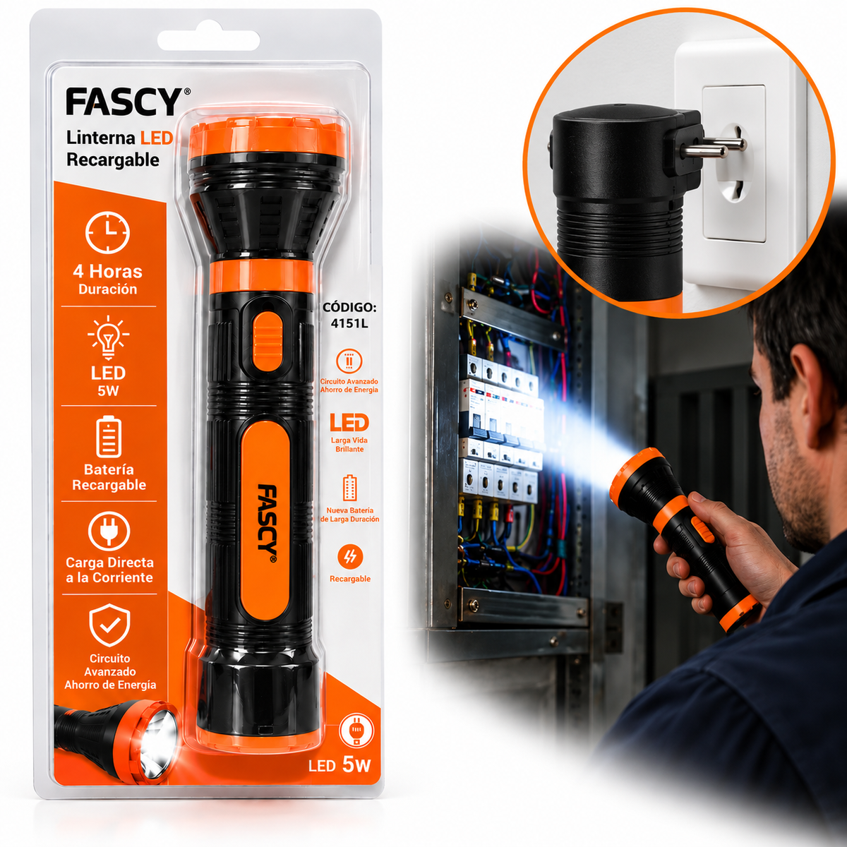 Linterna Recargable Fascy 1 LED 5W (Ref. 4351L)
