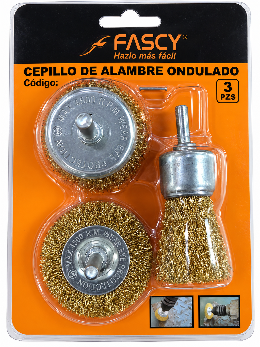 Juego de Cepillo de Acero para Taladro Fascy 3 Piezas