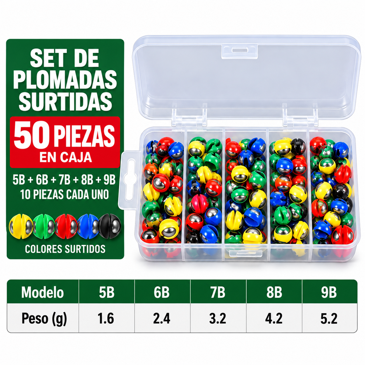 Plomada de Pesca Tipo Pacman Multicolor 50 Unidades