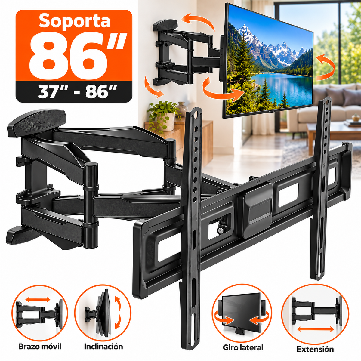 Soporte de TV-LED Móvil Ecoville 37 a 86 Pulgadas (Ref. 9621)