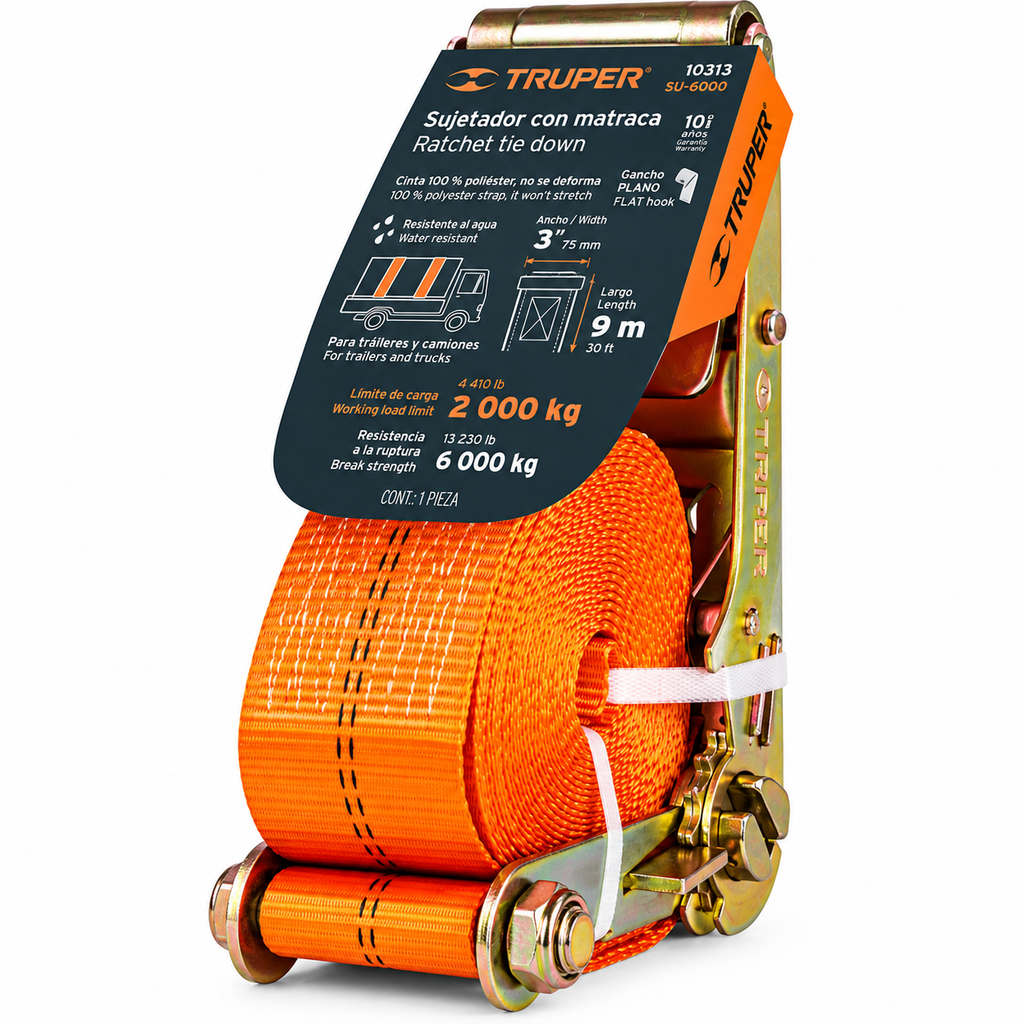 Catraca de Amarre con Cinta Truper 6000 kg (por Unidad) (Ref. TR10313)