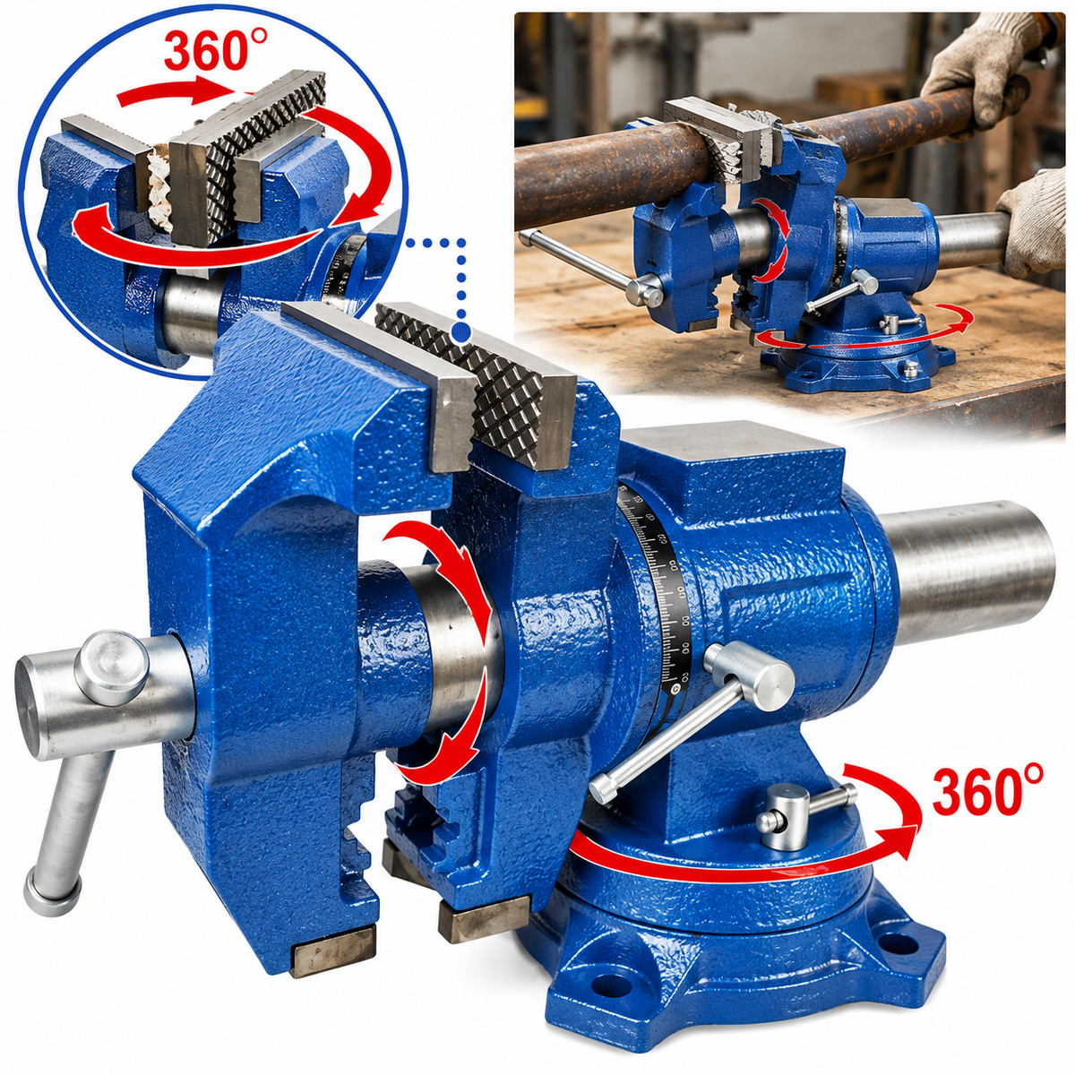 Prensa de Banco Giratoria 720 Grados Azul (Morsa)