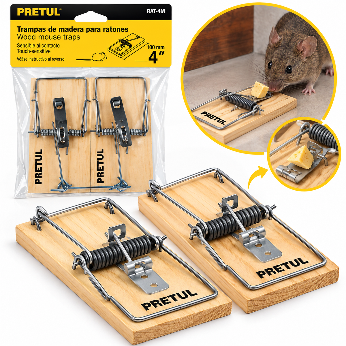 Trampa para Ratón Pretul de Madera 4.00" por 2 Unidades (Ref. 23709)
