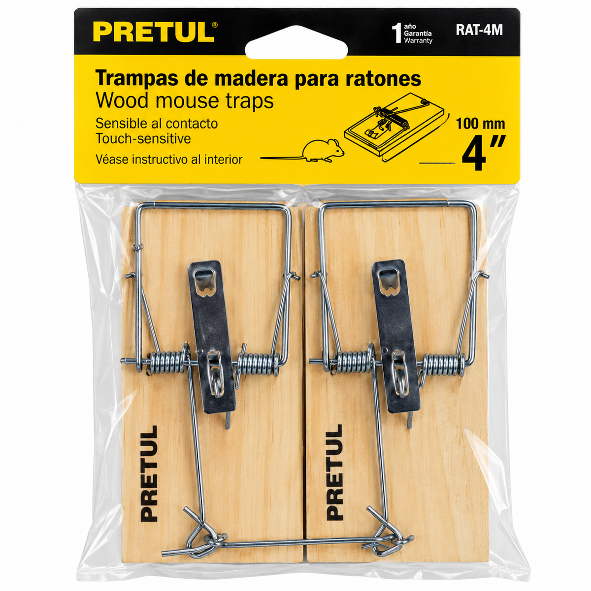 Trampa para Ratón Pretul de Madera 4.00" por 2 Unidades (Ref. 23709)